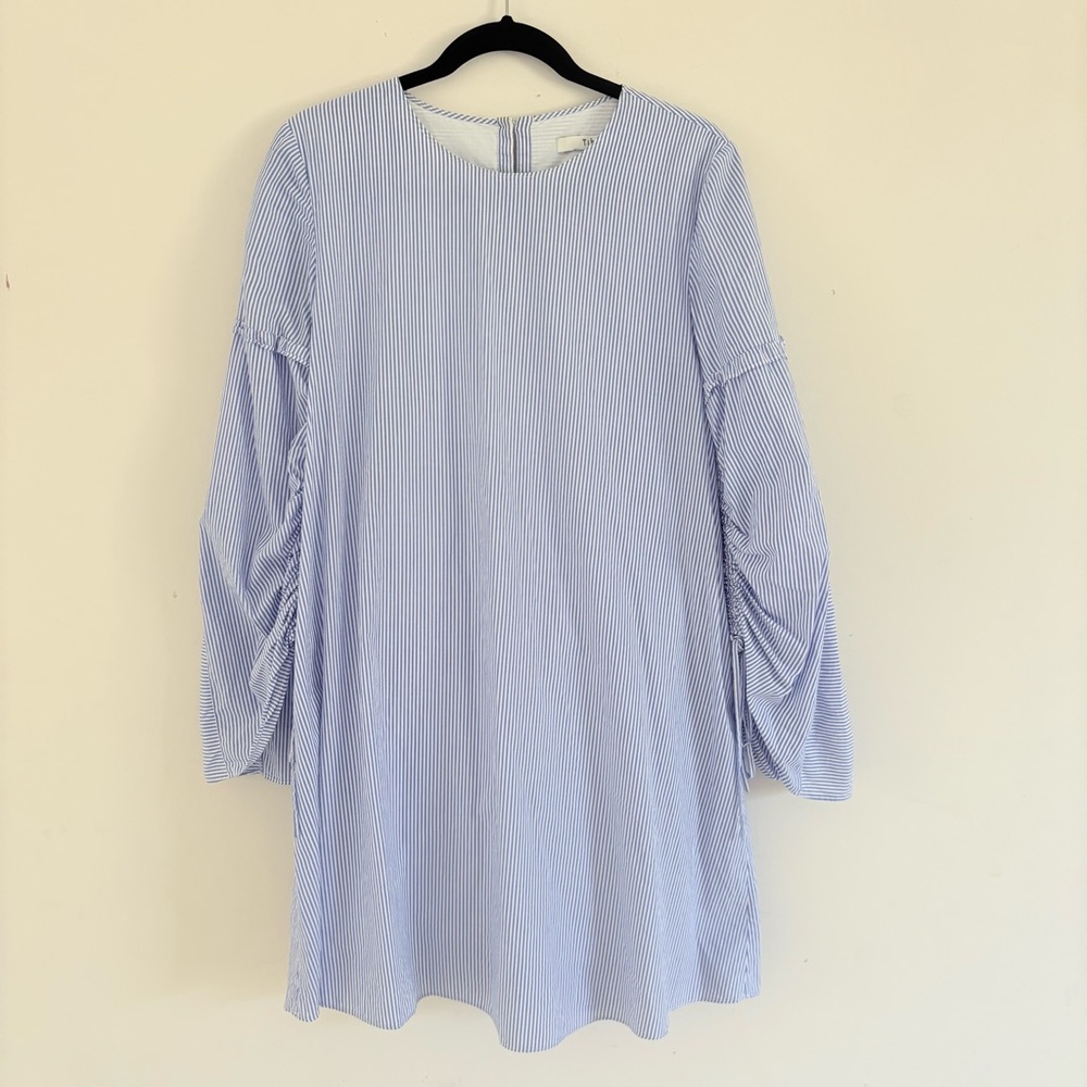 Tibi Elliot Striped Trapeze Dress Ruched